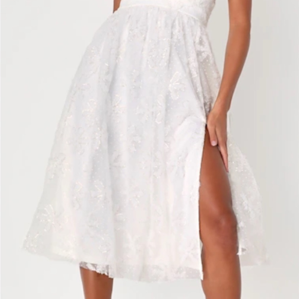 Angelic Moment White Swiss Dot Sequin Tulle Midi Dress NWT‎